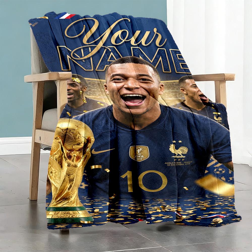 Mbappe Personalized Name Blanket Throw Customizable Blanket Comfortable For Home Decor Living Room Chair Seaside Ideal For All Seasons