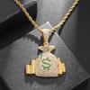 Money Bag Pendant Necklace With Rope Chain Gold Hip Hop Punk Bling Iced Out Zircon Cool Men's Rock Biker Neck Jewelry Gift