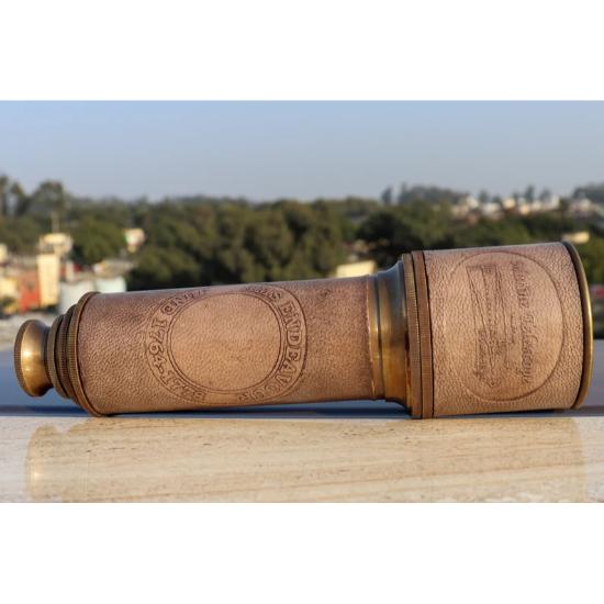 Leather and Brass Portable Telescope || Hand Crafted Beautiful Brass Decorative for Home/offlice