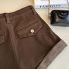 Autumn/Winter Plus Velvet High-Waisted Slimming A-Line Denim Shorts with Rolled Hem and Cargo Style