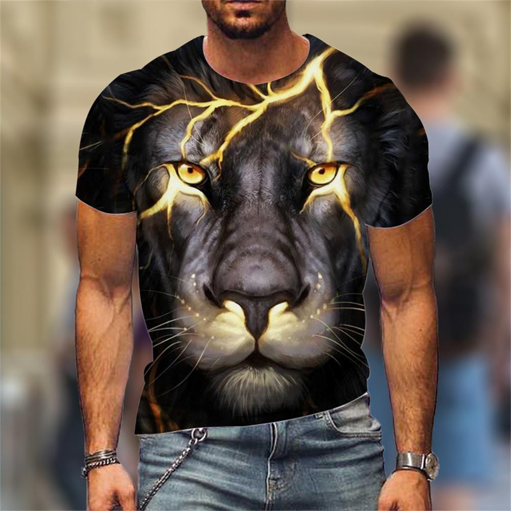 Lion Fighting Beast Fierce Lion Wolf 3D Printed T-shirt Summer Men's Oversized Short Sleeve Tee Top