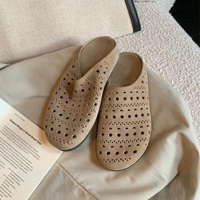 Натуральная коровья кожа матовая ажурная резная сумка голова полушлепанцы женские летние толстоподошвенные хлебные крутые шлепанцы