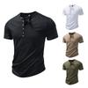 Мужская винтажная футболка-henley из фактурного хлопка - с планкой на 5 пуговиц, воротником-стойкой, изогнутым подолом - повседневные топы разных однотонных цветов
