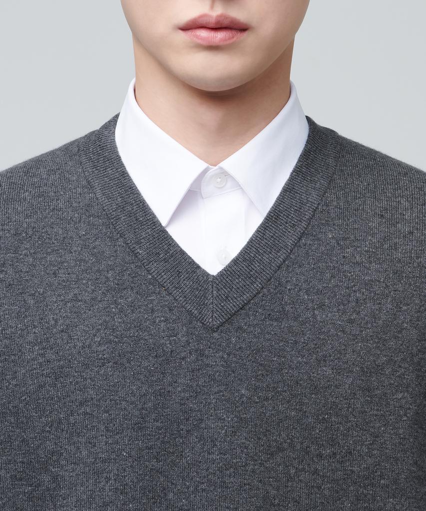 MUSINSA STANDARD Lambswool V-Neck Knit Vest [Medium Gray]