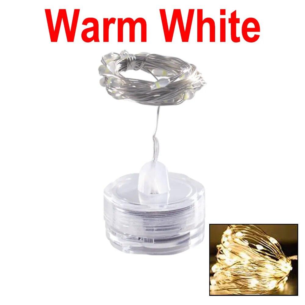 LED String Light Underwater Lamp 1m 2m LED Button Battery Holder Candle Copper Wire String Lights Plum Shaped Waterproof