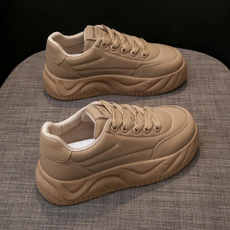 Женские модные кроссовки на платформе из искусственной кожи со шнуровкой, женские кроссовки на толстой подошве, удобная спортивная обувь, повседневная обувь для сноуборда