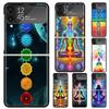 Чехол для телефона Samsung Galaxy Z Flip 7 6 5 4 3 Черный, с изображением Йоги, Чакр, Духовной Энергии, Вселенной, из твердого ПК, ZFlip7 ZFlip6 Flip5 Flip4 Fli