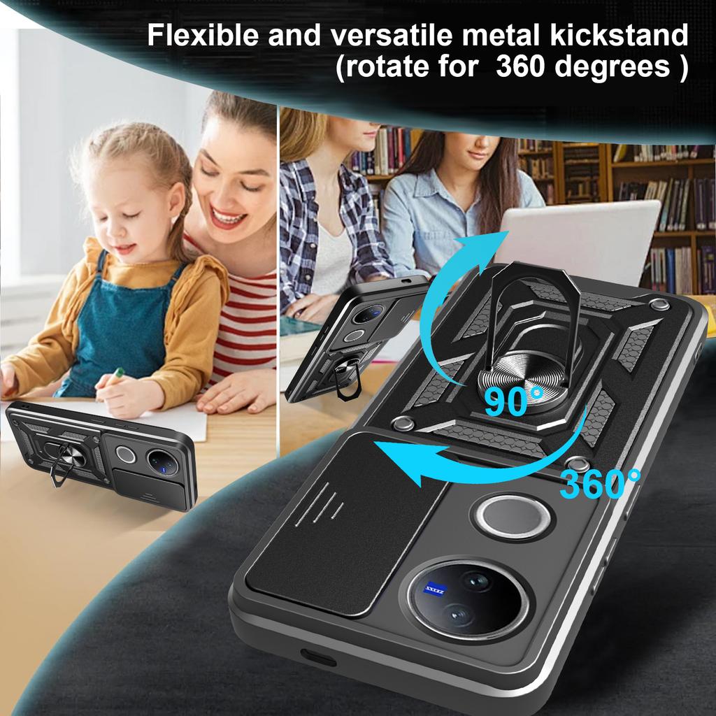 For Vivo V50 5G Case with Slide Camera Lid PC+TPU Kickstand Phone Cover