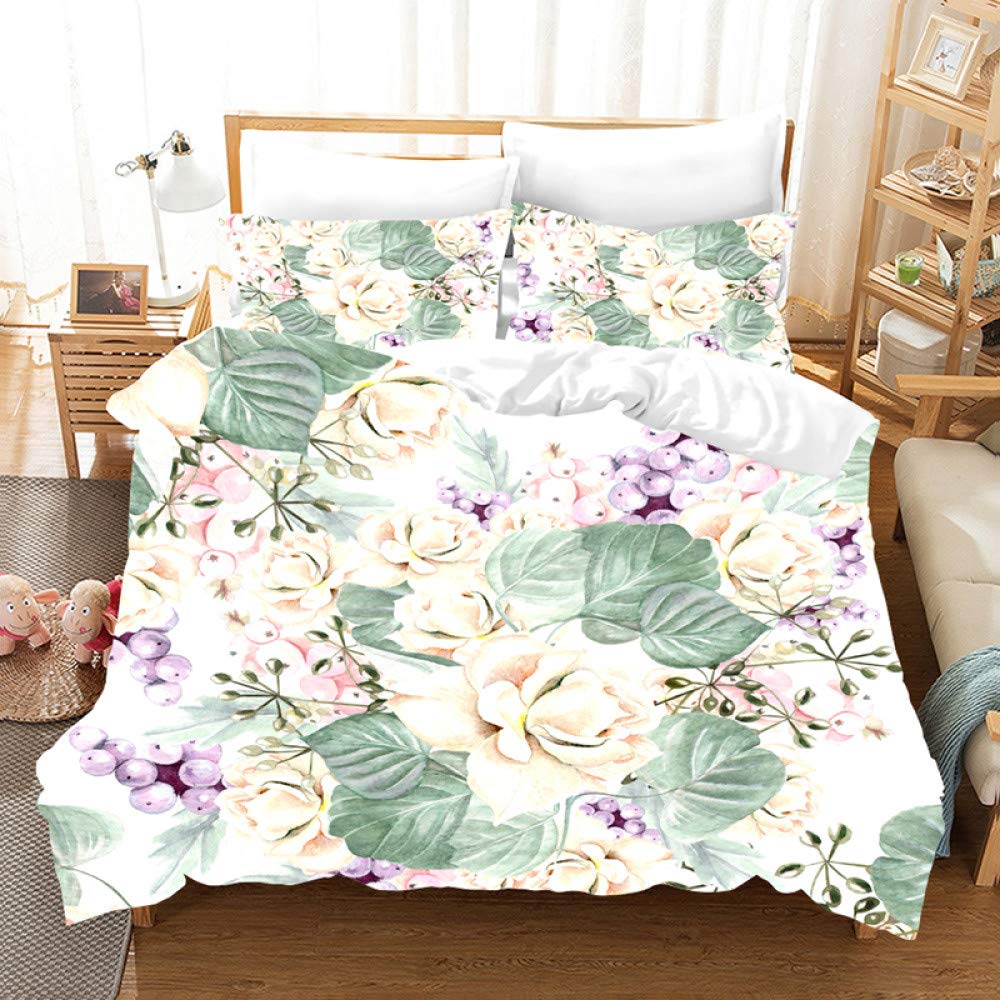 Purple Grape Comforter Cover Summer Fruit Duvet Cover Grapevine Leaves Plant Bedding Set Natural Garden Themed Quilt Cover