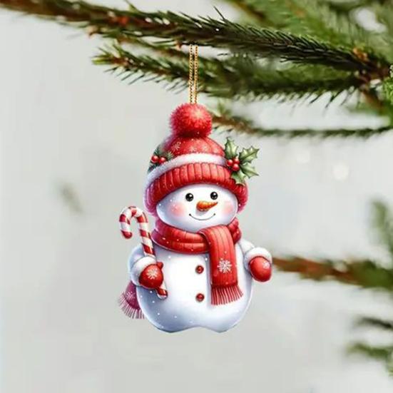 Snowman Pendant Christmas Tree Ornament with Lanyard Easy To Hang Adorable Acrylic Flat Car Interior Decoration Pendant
