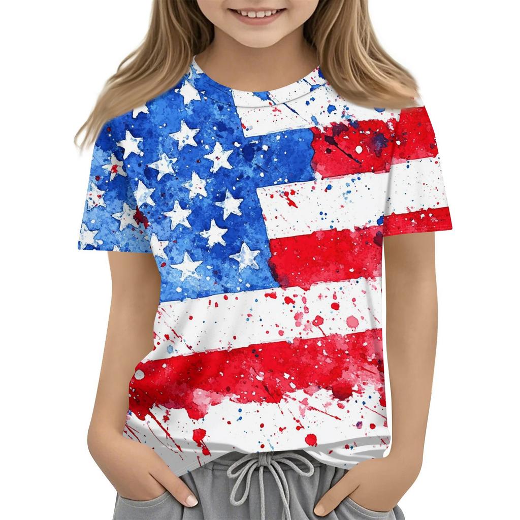 Детская модная повседневная футболка с коротким рукавом и принтом «День независимости» с круглым вырезом