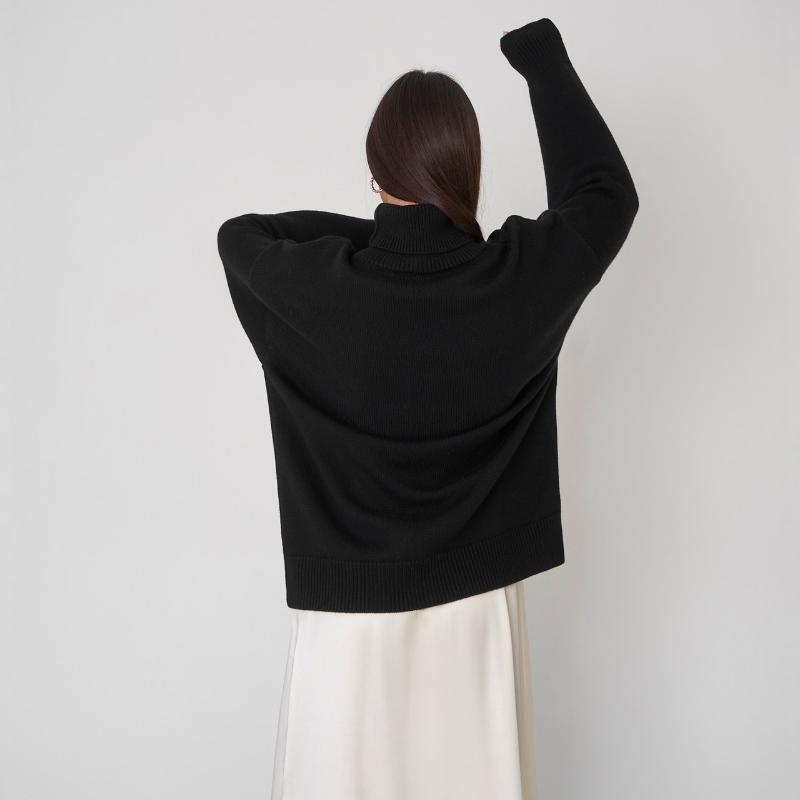 Женский свитер с высоким воротом, осенне-зимний свободный свитер, классический универсальный однотонный женский вязаный свитер-пуловер