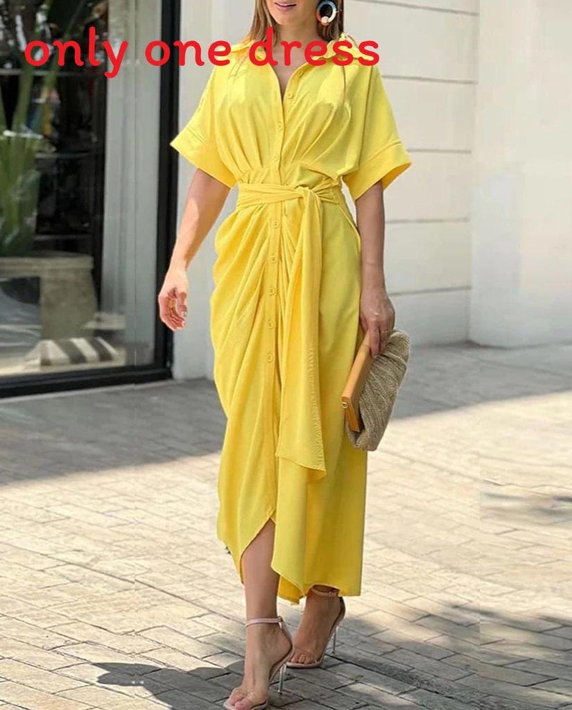 Stylish Summer Girl Dress With Shirt Collar In Polyester For Casual Wear