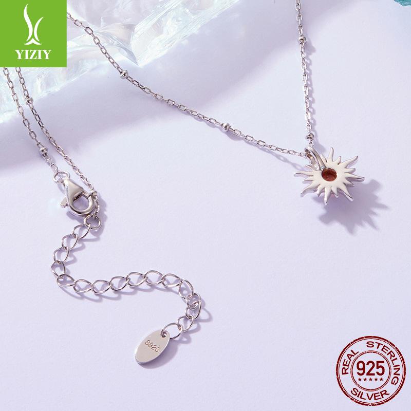 Personality S925 Sterling Silver Sun Necklace Men'S And Women'S Rays Sun Stone Lucky Necklace Clavicle Chain