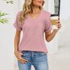 Women's Fashion Color V-neck Pocket Short Sleeved Pullover T-shirt Top