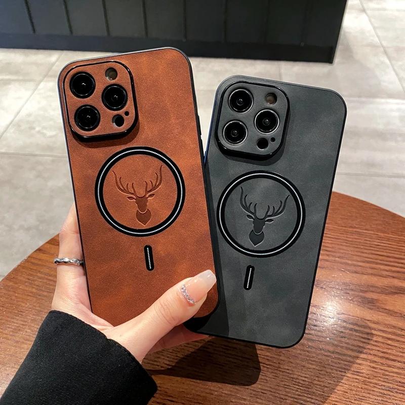 Luxury Magsafe Deer Cortex Phone Case For iPhone 16 15 14 13 12 11 Pro Max X XS XR Max Magnetic Bumper Cases Cover