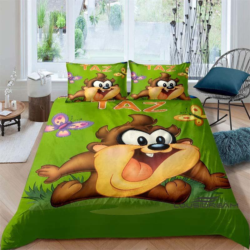 Cartoon T-Tasmanian Devil bedding set, printed single duvet cover and pillowcase three-piece set, children's and adult sizes.002