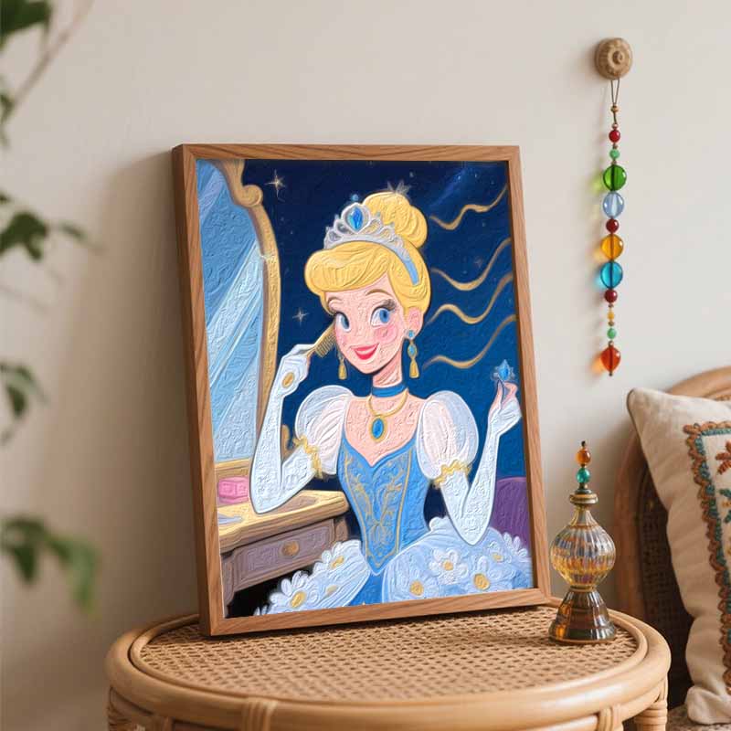 Disney digital oil painting art kit princess glitter blue gown handmade diy home decorations