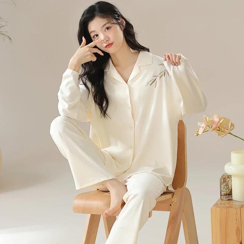 Осенне-зимняя хлопковая пижама для женщин, с длинными рукавами, женская одежда для сна, кардиган, пижамы с V-образным вырезом, японская женская домашняя одежда