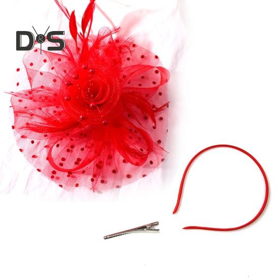 Головной убор в стиле ретро с цветами, перьями и бусинами, украшение для вечеринки, обруч для волос двойного назначения, заколка для волос, украшение для волос