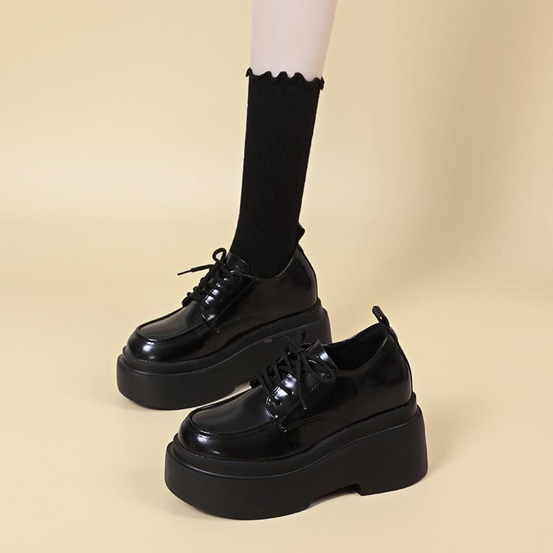 Туфли-лоферы на высокой платформе для женщин, весна 2025, новая модель, супервысокий каблук, маленькая шнуровка, британские маленькие кожаные туфли