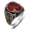 Exquisite 925 Sterling Silver Ruby Men's Ring – Timeless Elegance and Rich Hues - Turkish Handcraft Silver Men Ring