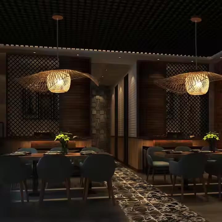 E27 Bamboo Hand Woven Chandelier Multi-size Shade Pendant Light Handmade Hanging LED Bamboo Lamp for Home Decoration