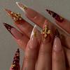 Press On Nails Long Stiletto Fake Nails with 3D Designs Dark Gothic Acrylic Nails Reusable Glossy Artificial Full Cover False Nail for Women 24Pcs
