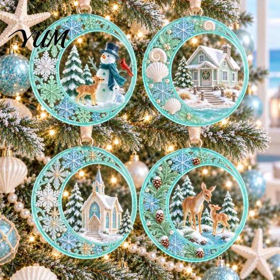 Home Party Wall Hanging Acrylic Christmas Tree Pendant, Decorative Ornament, Exquisite Xmas Pendant Decorations for Garden Fireplace Holiday Supplies