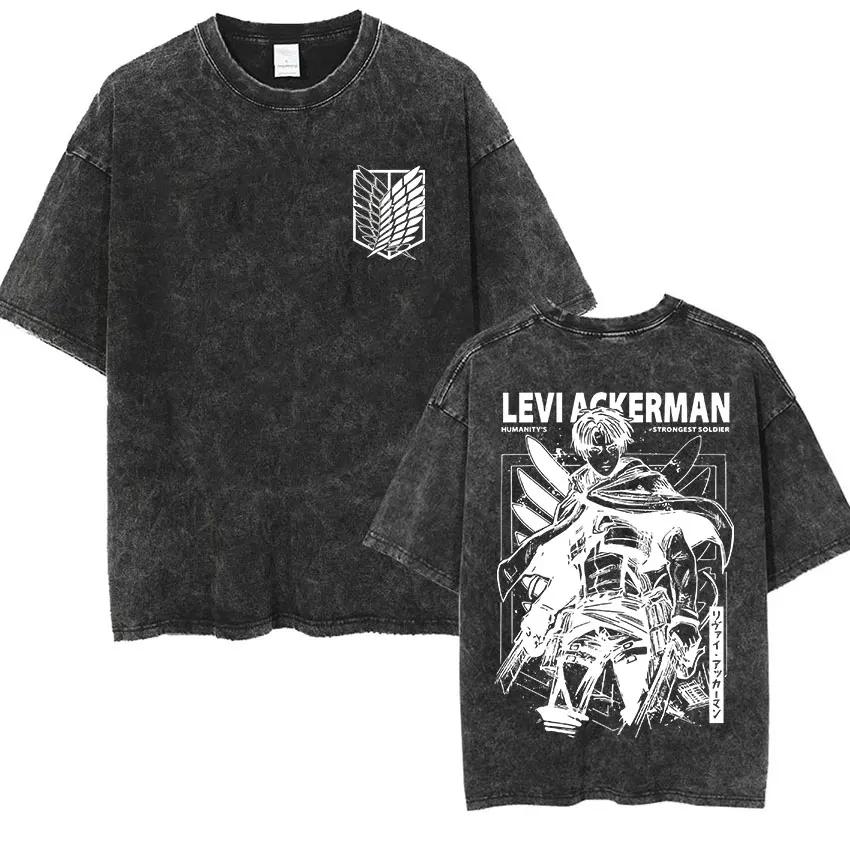 Washed Vintage Anime Attack on Titan Mikasa Ackerman Merch Tshirt Men Women Manga Cosplay Oversized T Shirt Man Cotton Tshirts