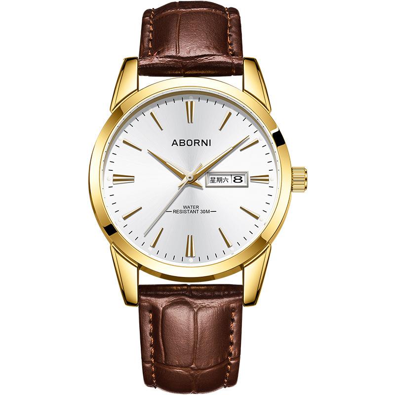 ABORNI Кварцевые часы Деловые водонепроницаемые мужские часы Кварцевые мужские часы