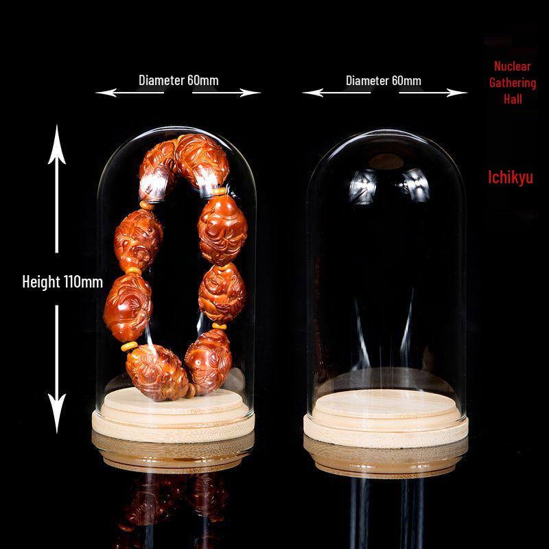 Дисплей для грецких орехов Вэньвань, тыквы и косточек оливы с бамбуковым основанием и стеклянным колпаком высокой прозрачности