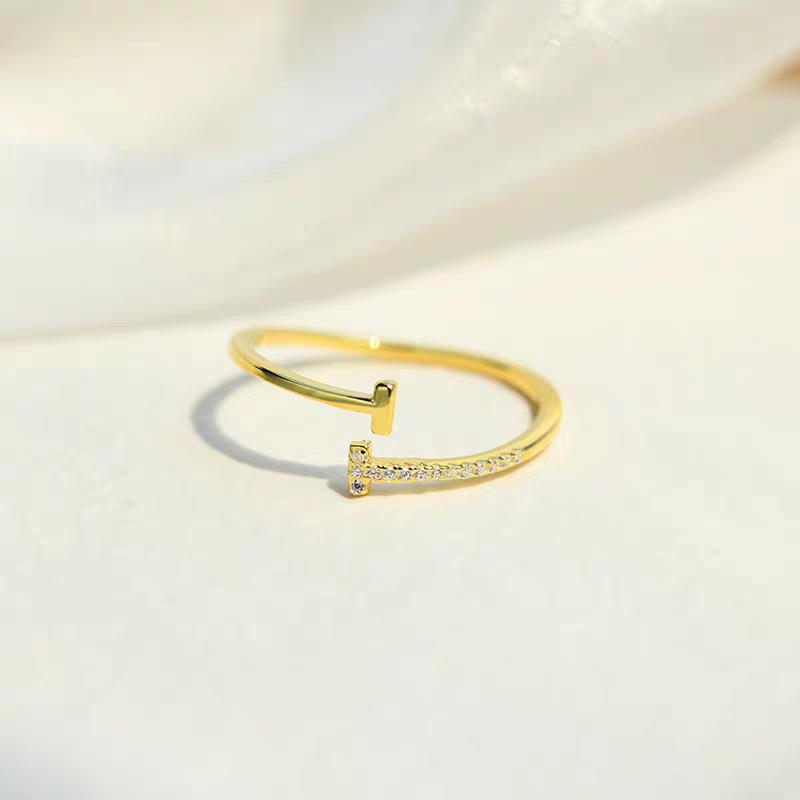 Серебряное кольцо S925 с двойной буквой Т, открытое, для женщин - Корейский стиль, Минималистичное, Ощущение роскоши, Нишевый дизайн.