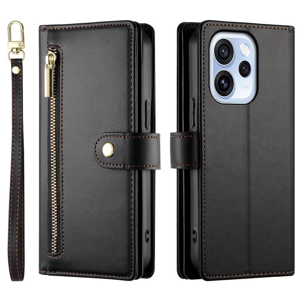 For Oppo Reno15 F 5G Leather Case Zipper Pocket Wallet Phone Cover with Straps