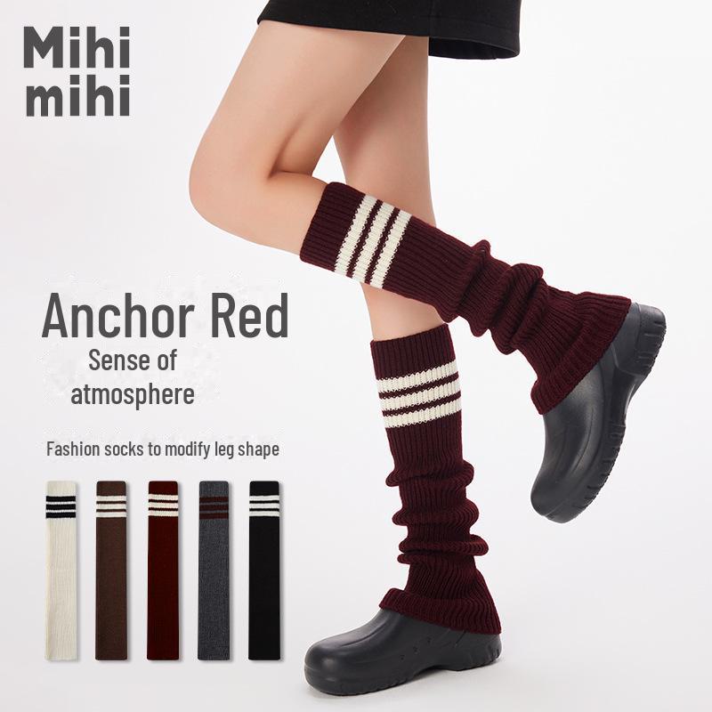 Женские толстые шерстяные полосатые носки - длинные вязаные гетры для осени/зимы