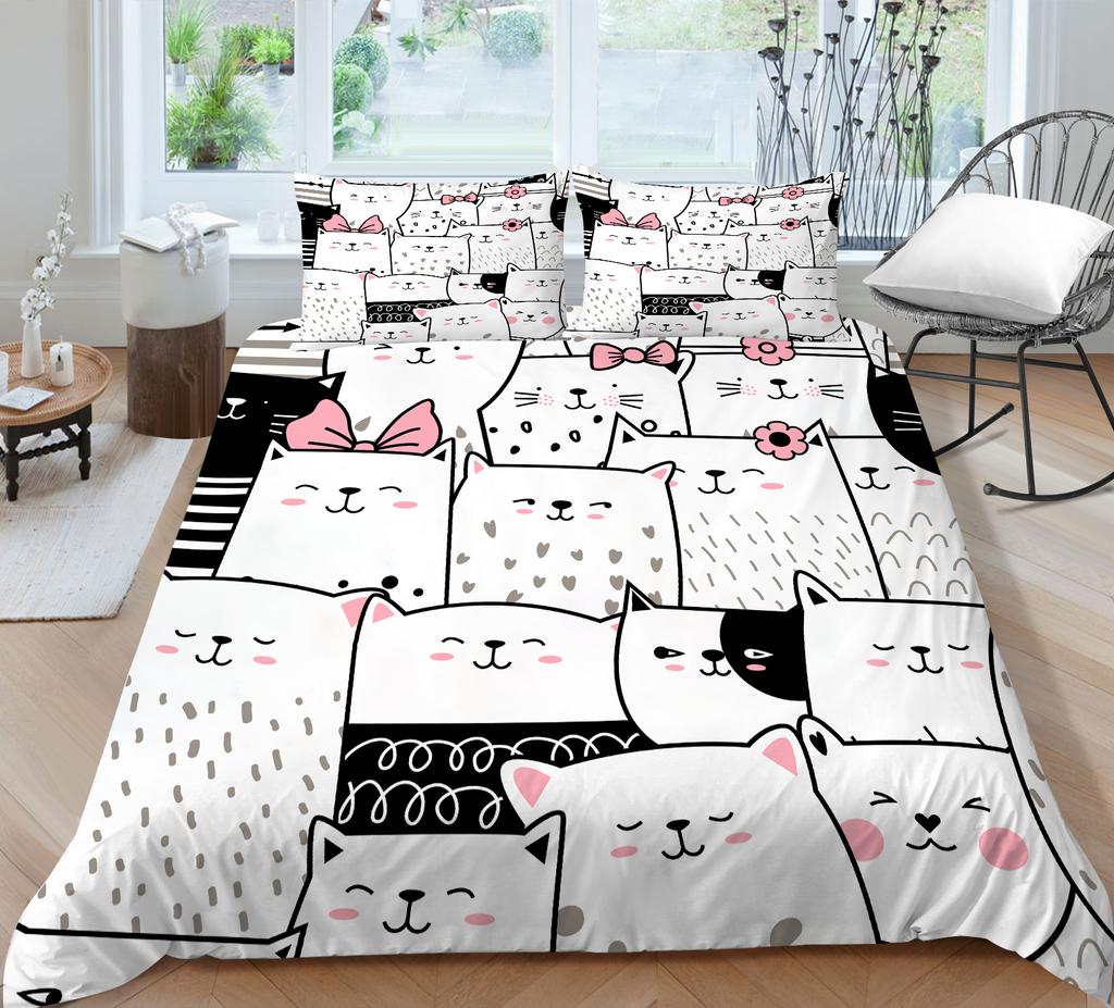 Легкий комплект постельного белья с 3D мультяшными животными, пододеяльник на пуху с изображением кота, комплект из 2/3 предметов для комнаты для детей и мальчиков DE135 * 200, мягкий комфорт, бухта