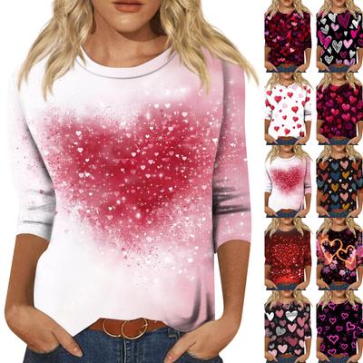 Женский модный повседневный пуловер с рукавом три четверти, принтом ко Дню святого Валентина и круглым вырезом