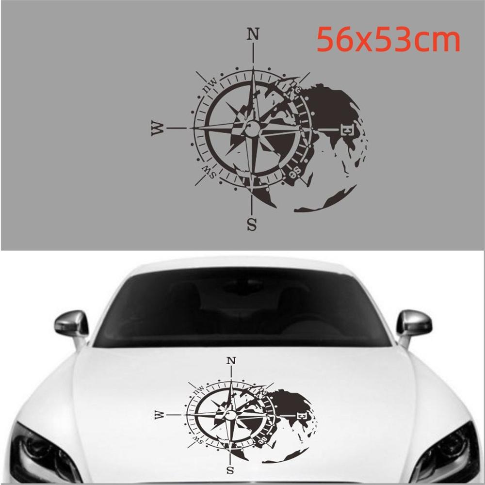 56 x 53 см Универсальный Капот Кузов Автомобиля/Грузовика Черная Наклейка Компас ПВХ Материал 1 шт.