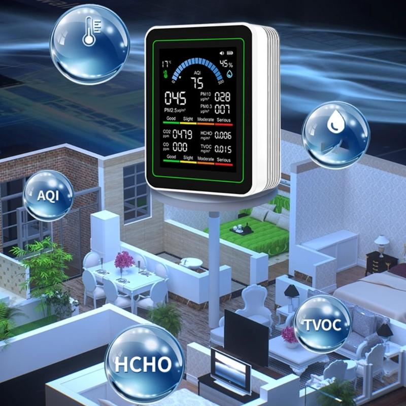 Мониторы качества воздуха, для помещений, обнаруживают PM2.5, CO2, PM10, PM1.0, Формальдегид, ЛОС, Температуру и Влажность, Тест качества воздуха