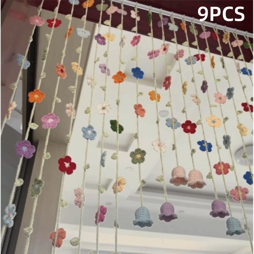 9pcs Colorful Flowers Artificial Flower Curtain Hanging Room Decorative Curtain Bedroom Decoration