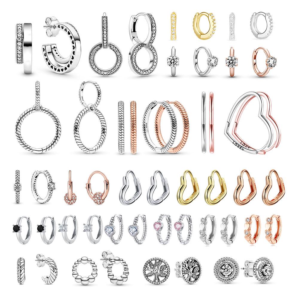 925 Sterling Silver Hoop Earrings For Women Heart Ear Hoops Real Silver 925 Jewelry Original Brand Jewelry