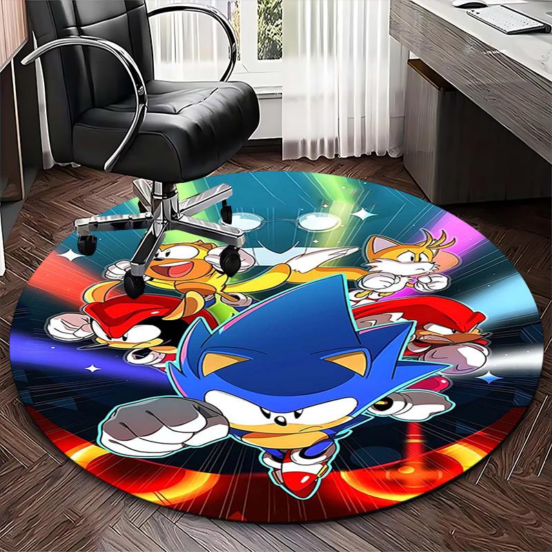 1pc Sonic the Hedgehog Anime Cartoon Design Round Carpet Office Chair Mat, NonSlip Rug for Home Decor, Living Room, Bedroom, Game Room