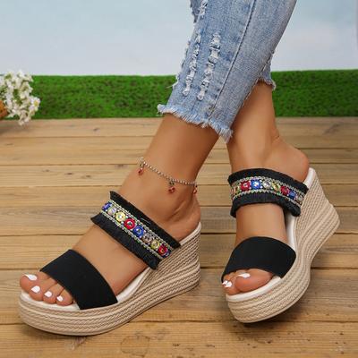Женские новые летние богемные сандалии на танкетке, платформе, модном высоком каблуке из кожи