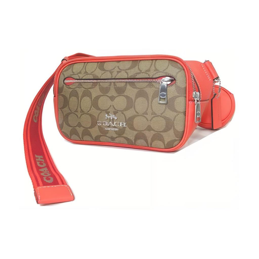 New COACH Elias Artificial Leather Combo Bag Shoulder Bag Crossbody Bag Fanny Pack Medium Size Men's Orange And Brown CJ505-SVB10