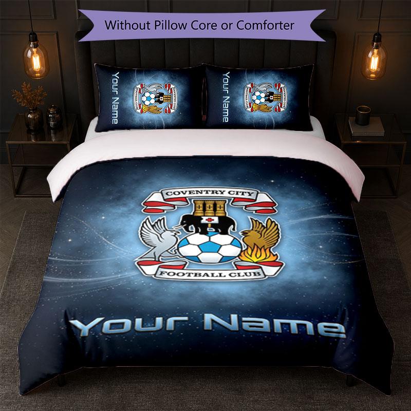 Coventry City FC Custom Name Text Bedding Set 1 Duvet Cover+2 Pillowcases Soccer Logo Personalized Gift For Special Occasion Bedroom Decor