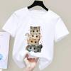 Cute Cartoon Cat Print Kids Round Neck Short Sleeved Tshirt 100cotton Casual Versatile Summer Girl Boy Tshirt