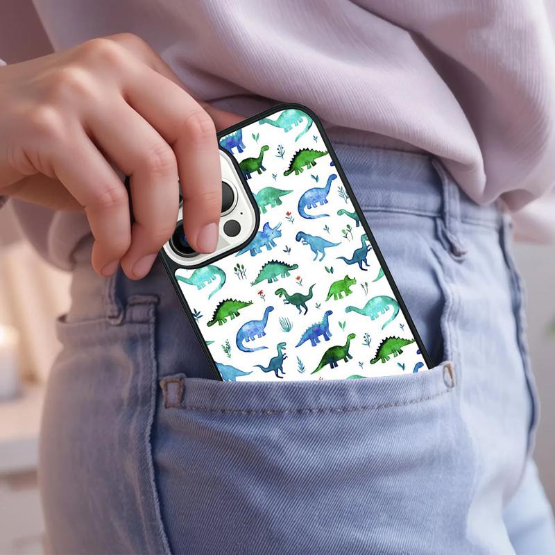 Dino King Floral Dinosaur Phone Case For iPhone 17 Air 15 16e 14 13 Pro Max Coque 12 11 Pro Max PLUS cover