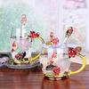 Heat Resistant Glass Cup  Rose Enamel Coffee Cup Mug Flower Tea Glass Alloy Handgrip Cup