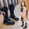 2024 Children High Boots for Girls Autumn Winter New Fashion Rhinestone Princess Bowtile Anti-slippery Casual Versatile Shoes