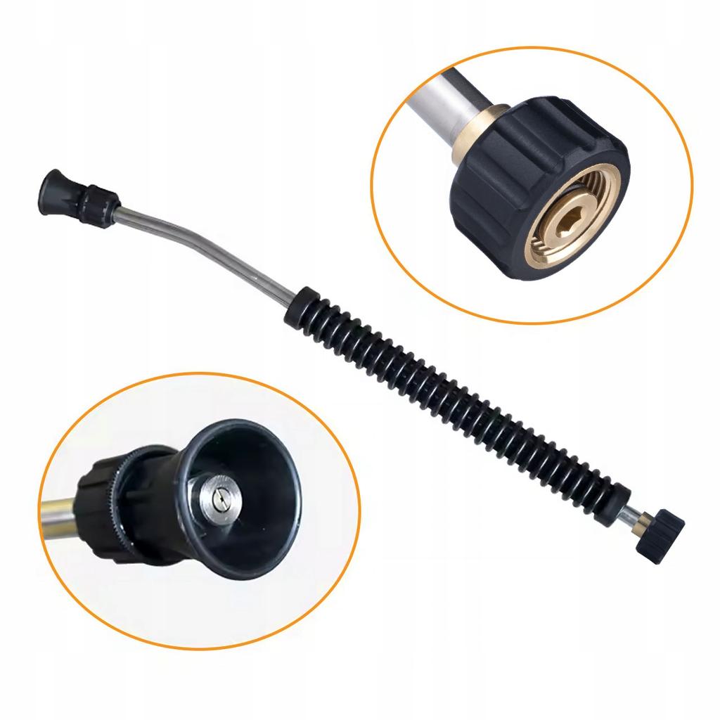 Rosfix Lanca Zagięta 60CM 15° M22x1.5 – Do Myjek Karcher HD/HDS | Dysza Płasko-Strumieniowa | Gumowany Uchwytny | Stal Nierdzewna